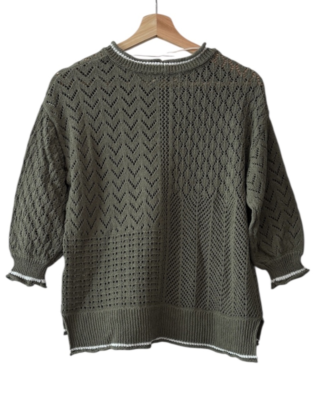 Democracy Pointelle Tipped Sweater - Olive Green Size S - Picture 3 of 11